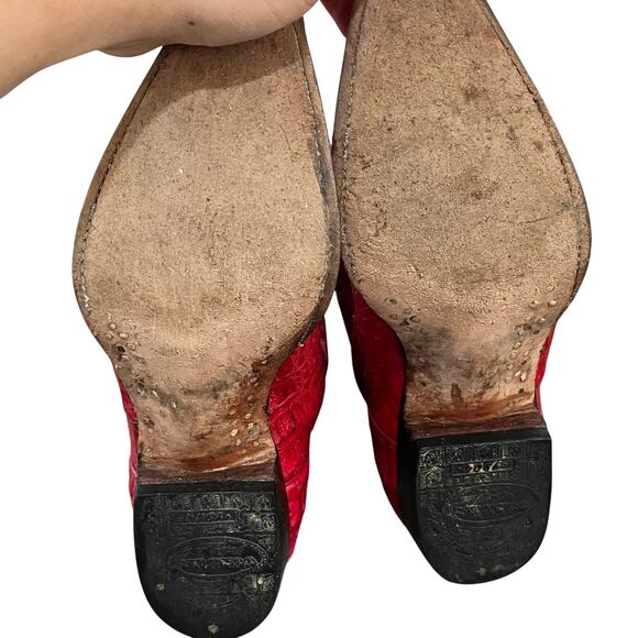 VTG Wild Wild West Red Cayman Fuscus Leather Cowboy Boots Western Snip Toe 7.5 - Picture 9 of 13
